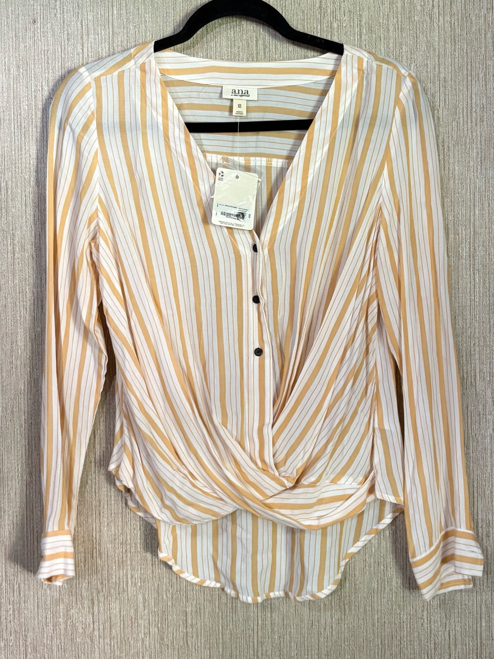 a.n.a Yellow and White Striped Twist-Front Button Blouse